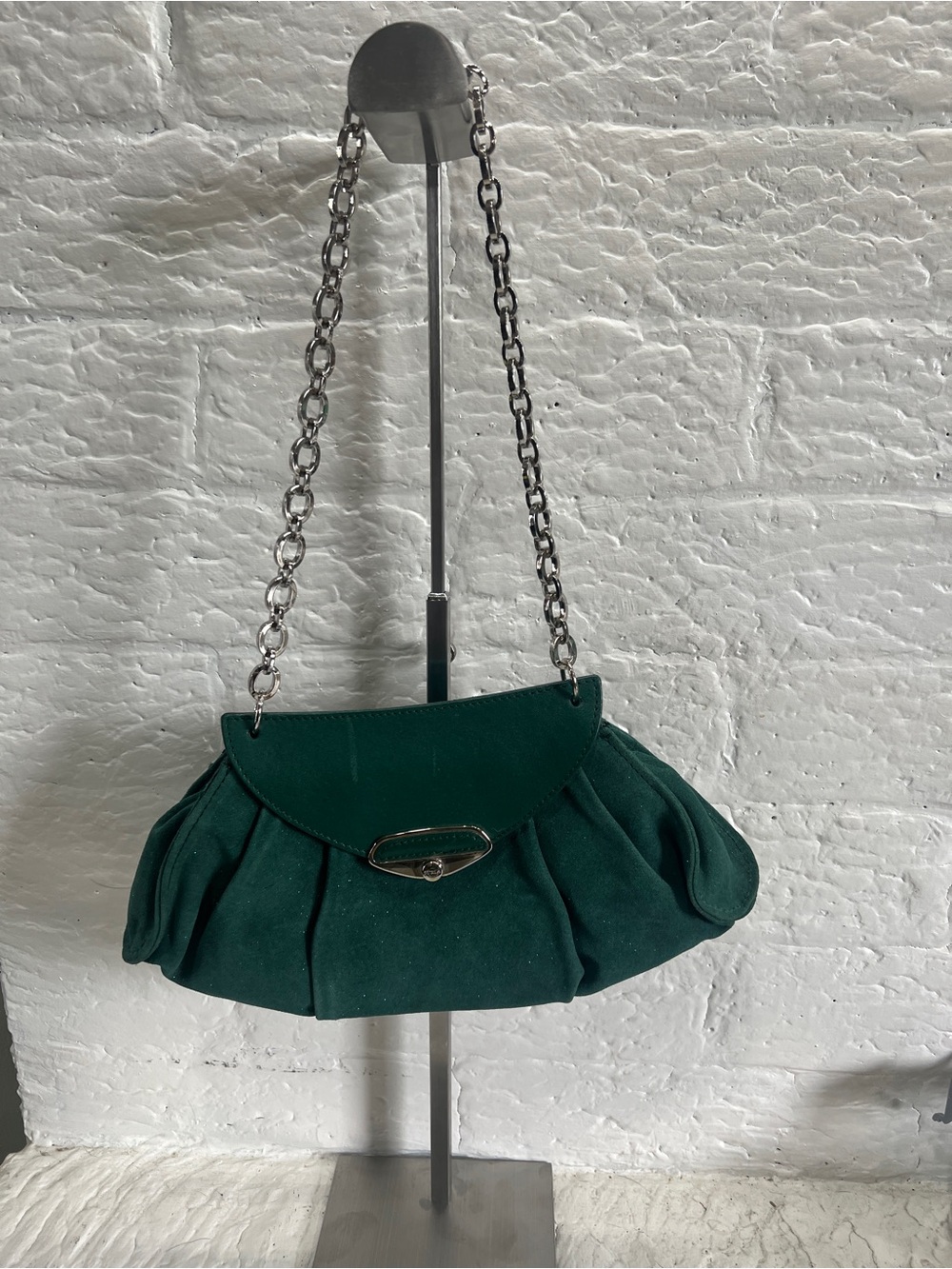 Vintage Furla green suede pleated pouch bag